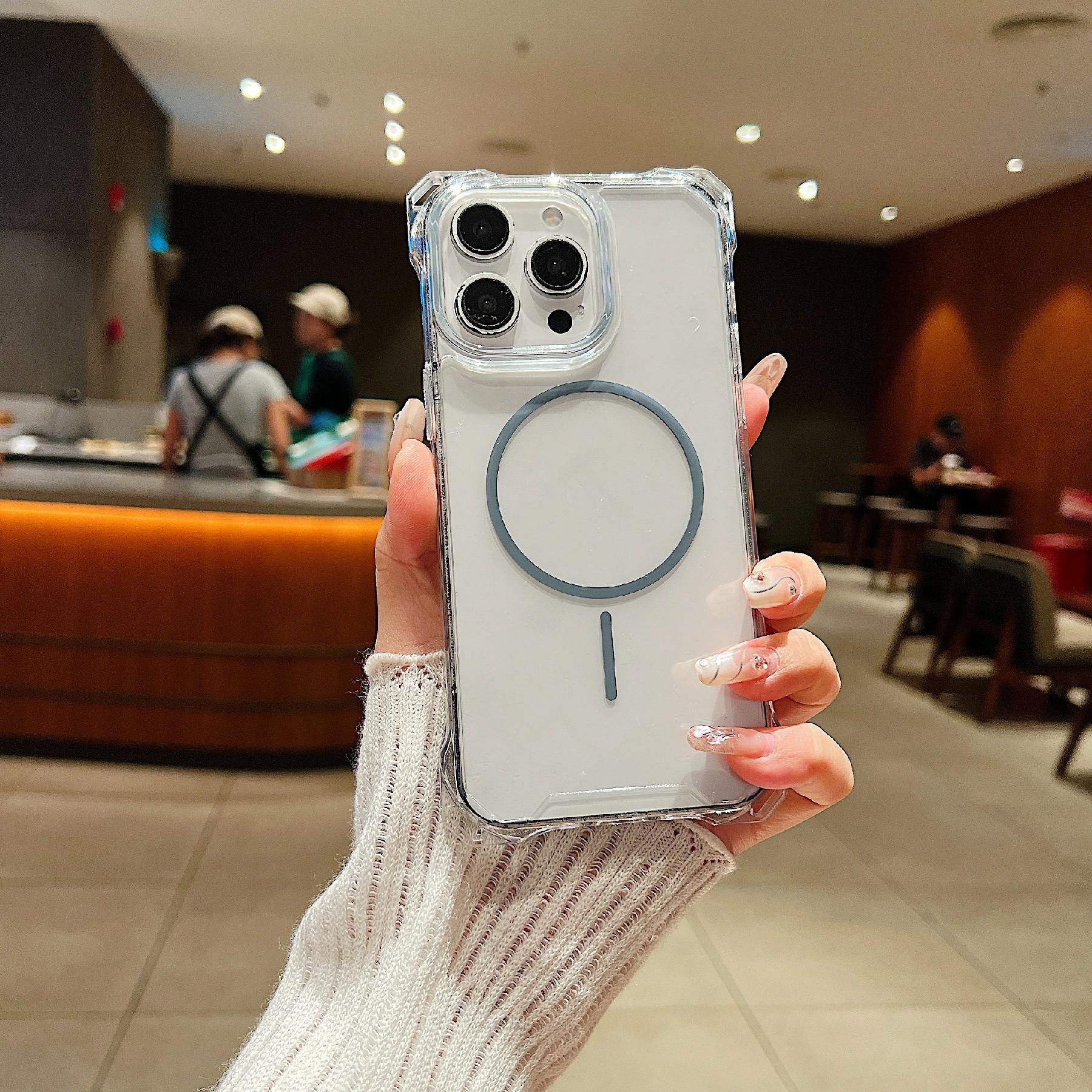 

For iPhone 16 Pro Magnetic Case Drop-Proof TPU+PC Phone Back Cover Grey