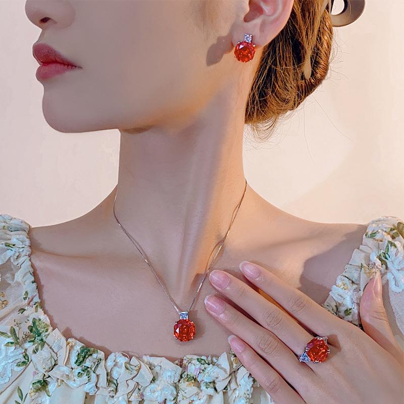Jewelry Copper Bottom Gold-Plated Rose-Cut Orange-Red Zirconium Simple Wind Cover Main Stone 14-12Mm