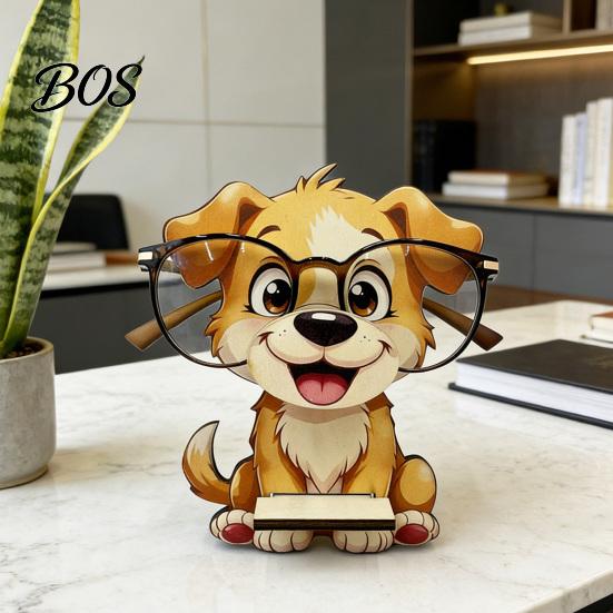 Cute Animal Shaped Eyewear Organizer Glasses Holder, Wooden Cat Dog Panda Fox Eyeglasses Desktop Holder Cartoon Eyeglass Stand Ornament Gift for Kids