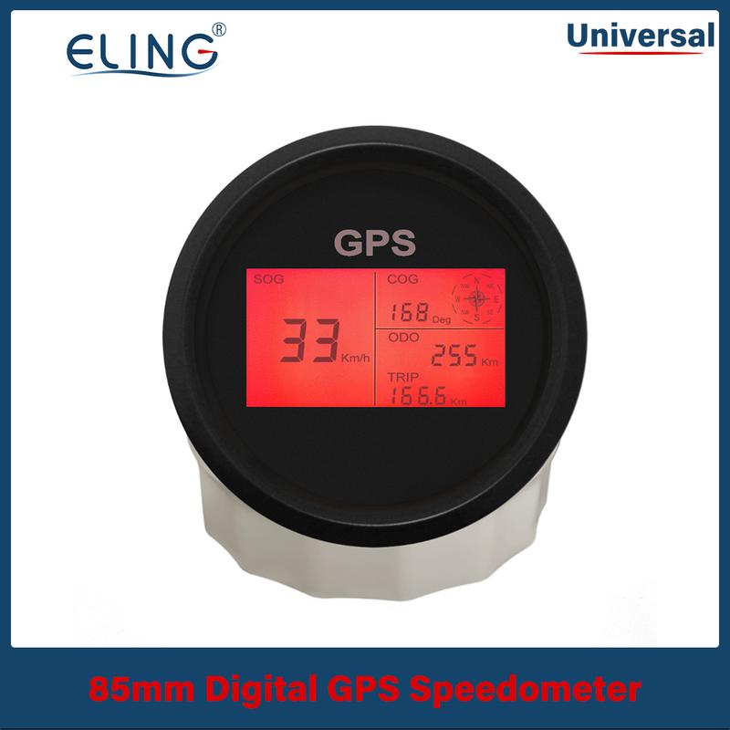 ELING 85mm GPS Speedometer Digital LCD Display Odometer Course 8 Colors Backlight for Auto Marine Boat with Antenna 12V 24V