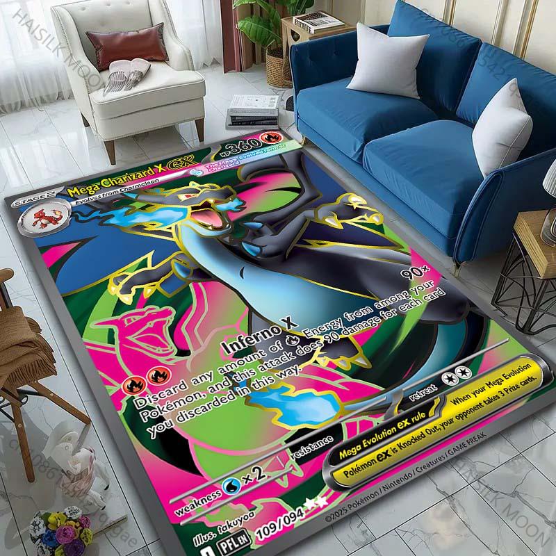 New! Pokemon Charizard Cards Print Carpet for Living Room Bedroom Bedside Floor Mat Kid's Room Non-slip Mat Home Decor Gifts