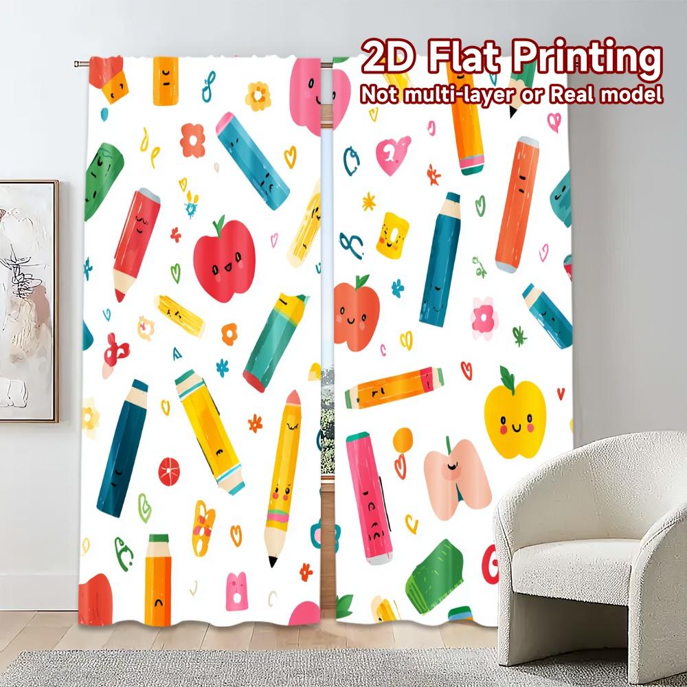 Set Of 2 Modern Flat Printing Jit Curtains Without Rod Colorful Doodles Roller Blinds Versatile Durable Polyester Curtain Made