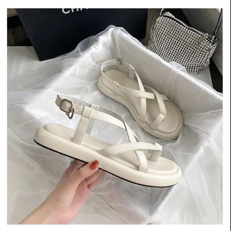 Mezzanine Thick-soled Roman Sandals Fairy Wind Ins Summer New Non-slip Soft Sole Versatile Flat Bottom