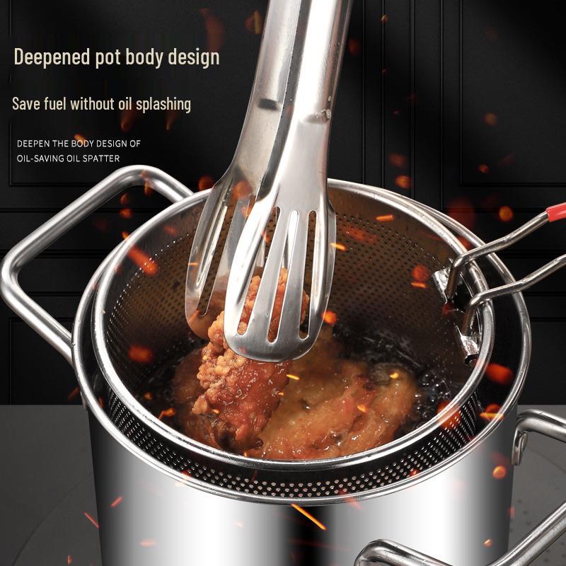 Stainless Steel 304 Large-Capacity Deep Fryer with Strainer and Double Handles, Anti-Scald Design