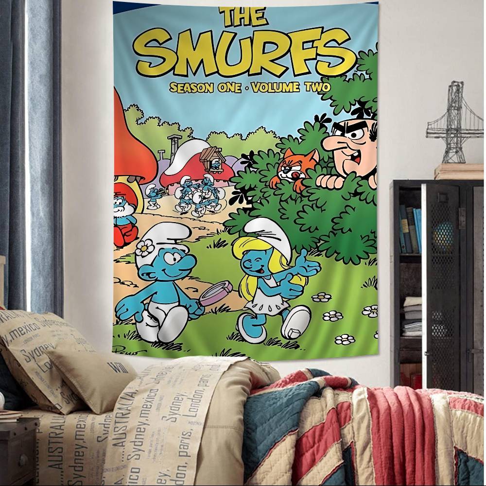 Cartoon SSmurfs Colorful Tapestry Wall Hanging Hanging Tarot Hippie Wall Rugs Dorm Wall Art Decor