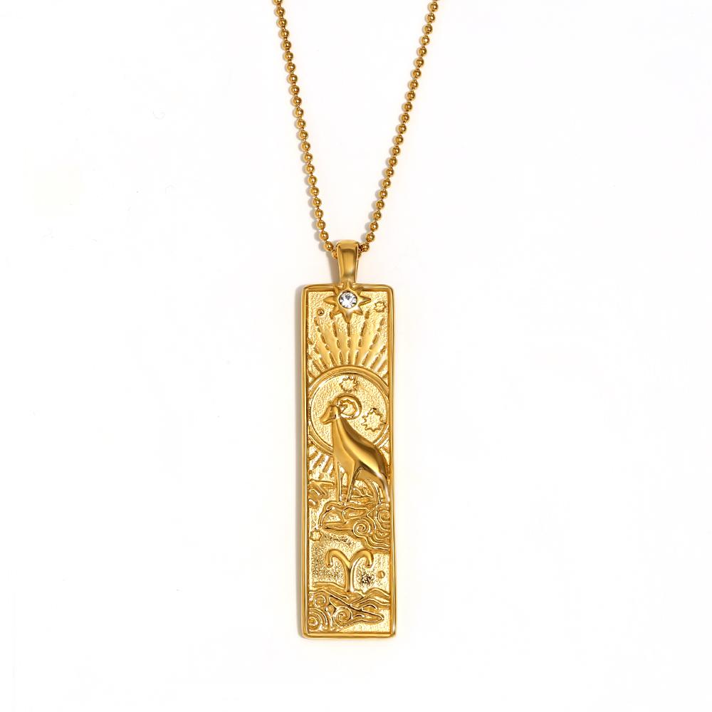 

MamacitaSlay 316L Stainless Steel Strip 12 Constellation Tarot Card Bead Chain Necklace Birthday Anniversary Waterproof Jewelry
