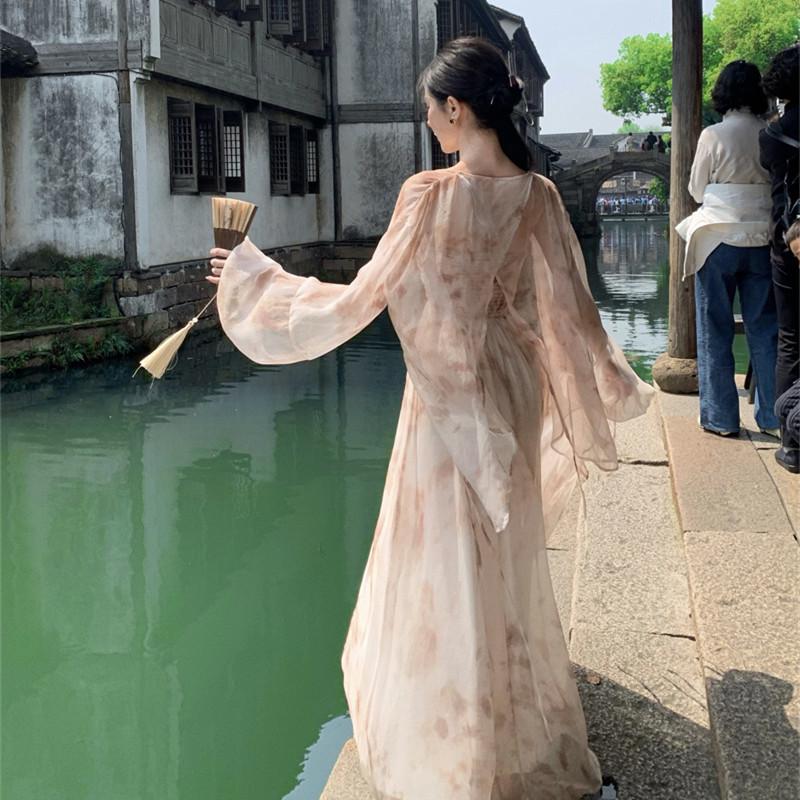 Nové čínske tušové šaty so zaväzovaním za krk - Zenová súprava na cestovanie do Yunnanu