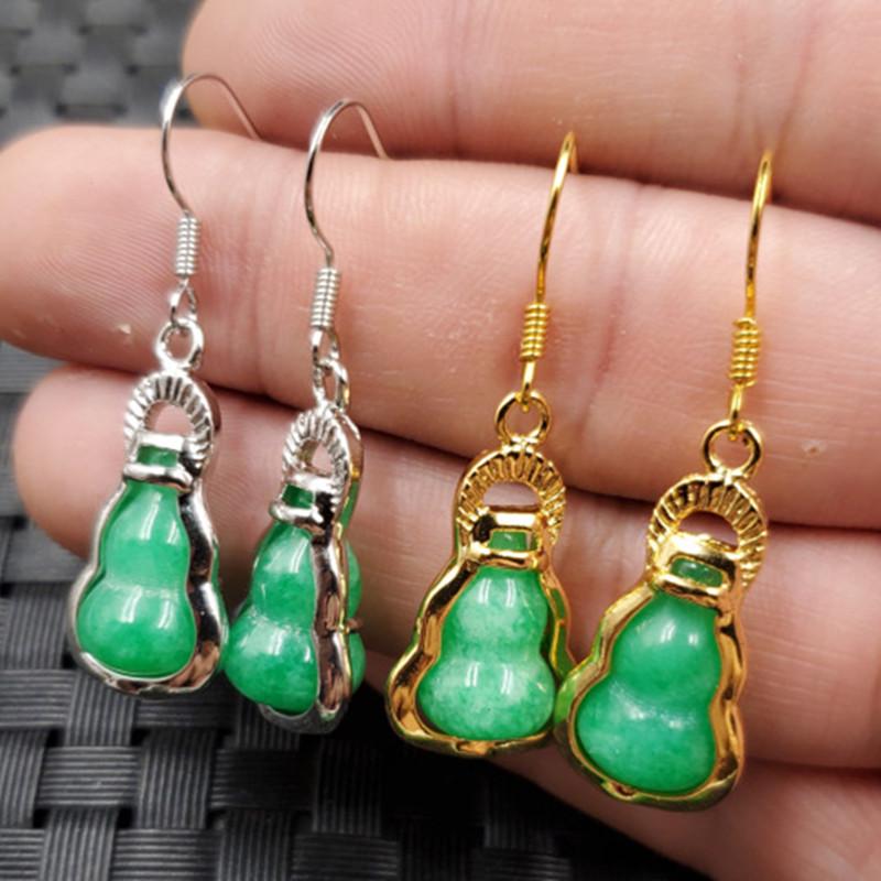 Emerald Green Jade Gourd Earrings Gold version