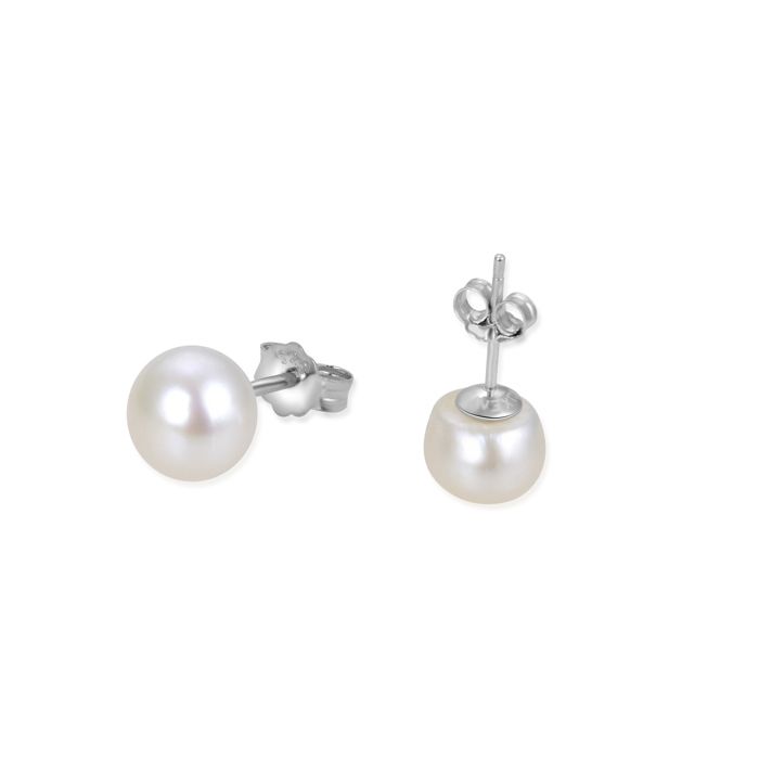 Boucles d'oreilles - Luxenter - Argent 925 - Perle blanche - Finition plaquée rhodium - Clou