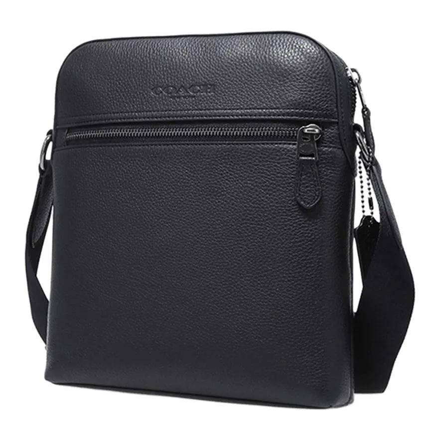 COACH Houston Pebbled Leather Messenger Bag , Flight Bag , Crossbody Bag , Shoulder Bag Small Men's Black (Unisex) Shoulder Bags 4011 QBBK