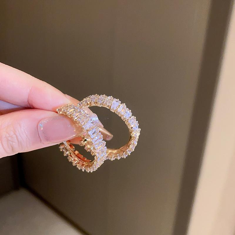 Silver Needle Square Zircon Circle Earrings Light Luxury Temperament Premium Sense Earrings Premium Sense Earrings Earrings Wholesale