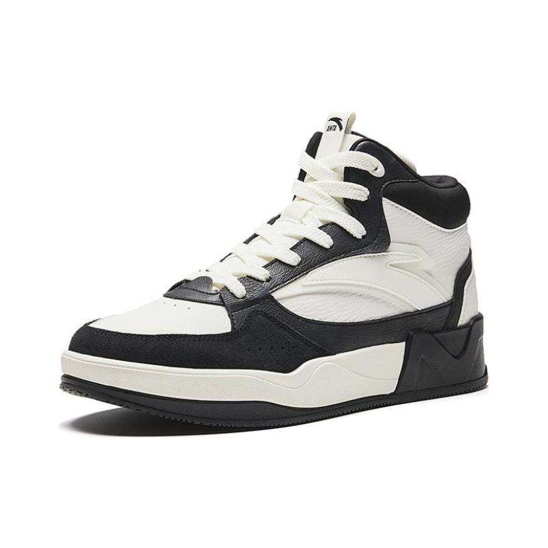 Anta Cushioning Wear-Resistant High-Top Skateboard Shoes Men's White Black Sneakers 912348081-3