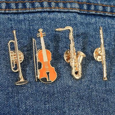 4Pcs Alloy Enamel Brooches Musical Instruments Backpacks Decoration Lapel Pins Trumpet Clarinet Saxophone Violin Shaped
