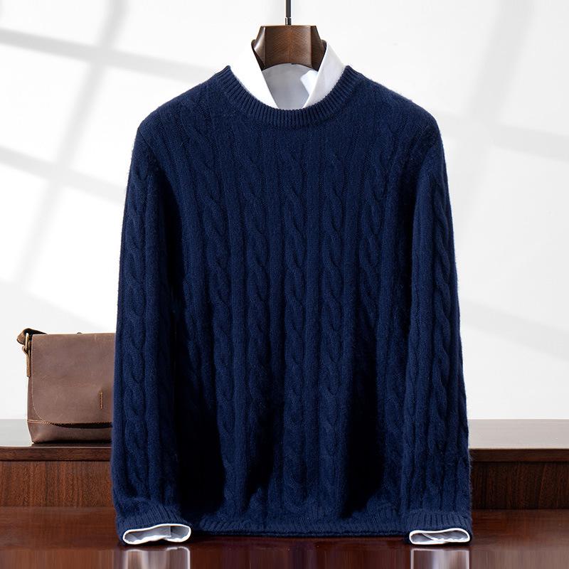 Men's Cashmere Cable Knit Round Neck Sweater - Autumn/Winter Collection