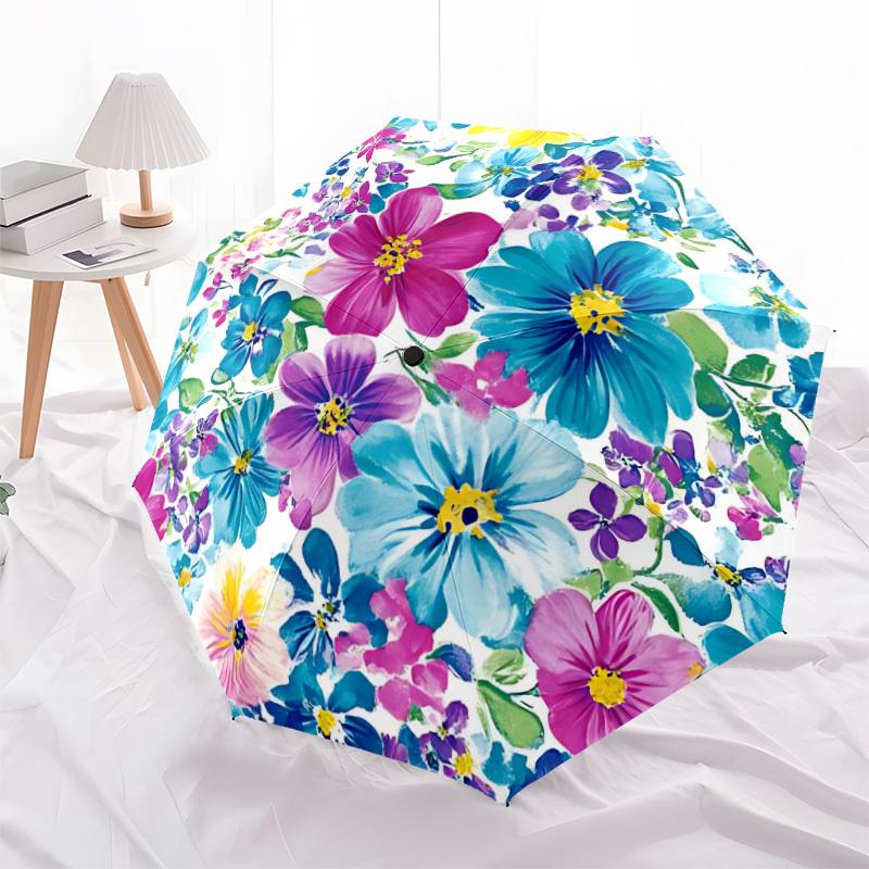 1pc Floral Pattern Automatic Folding Umbrella - Design, Durable Iron Frame for Travel, Outdoor, Beach Fashion Accessory a0920033
