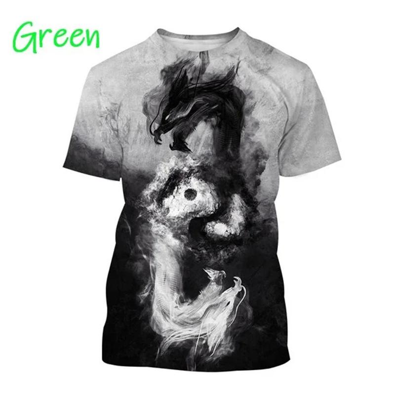 Yin Yang Koi Dragon Tai Chi Pattern 3D Print Men's T-Shirt Streetwear Brand Quick-Dry Sports Short-Sleeve Top