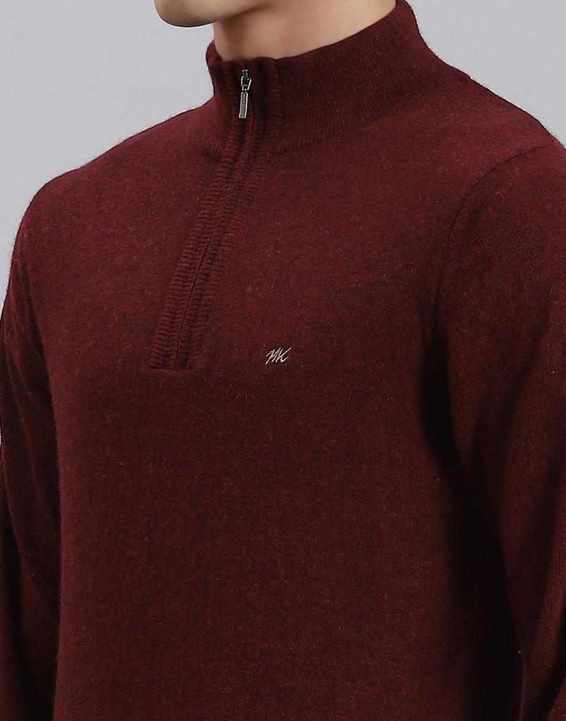 MONTE CARLO Mens Maroon Solid Stand Collar Sweater