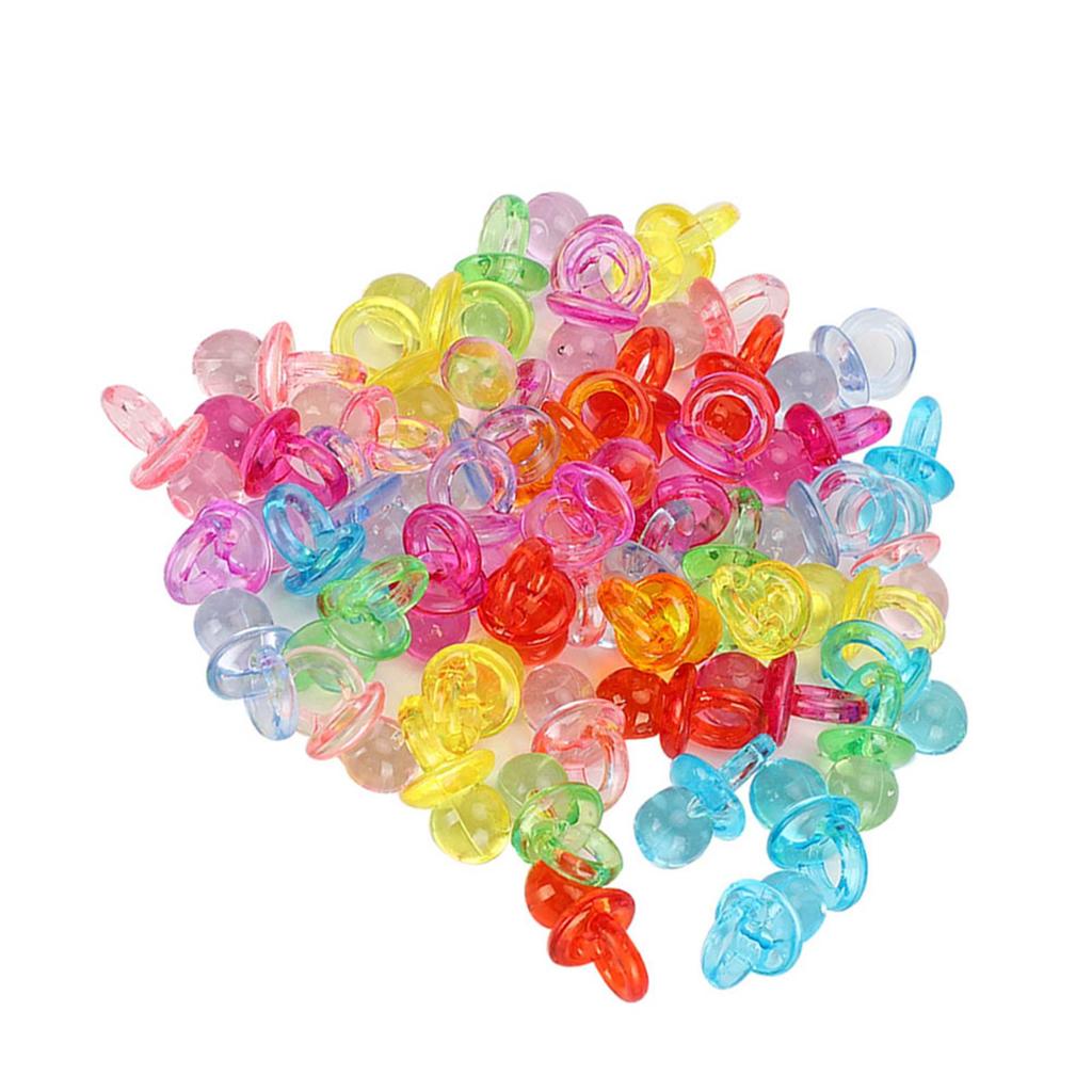 100Pcs Acrylic Pacifier Birthday Party Decoration Baby Baptism Soothing Mini Color Toys