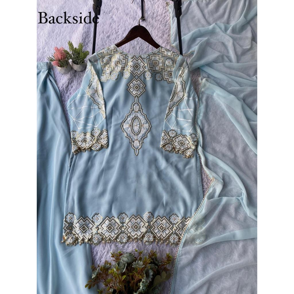Pakistani Georgette Top Palazzo Suit Indian Designer Ethnic Salwar Kameez Dress