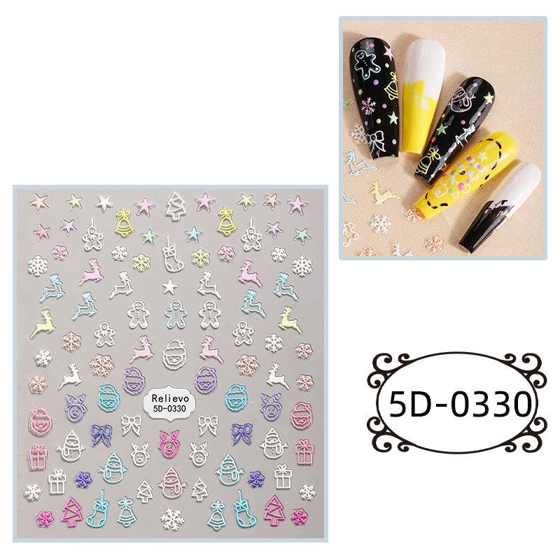 1Pcs 5D Gingerbread Man Snowflake Nail Stickers Christmas Pine Tree Cake Self-Adhesive Nail Decal Winter Diy Manicure Supplies
