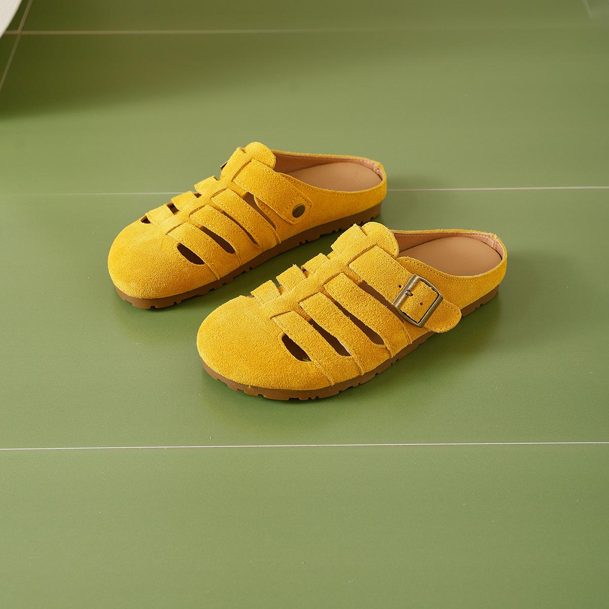 

Retro bag head half-drag hollow belt buckle shoes women s summer new breathable woven one-pedal shoes 35 жовтий