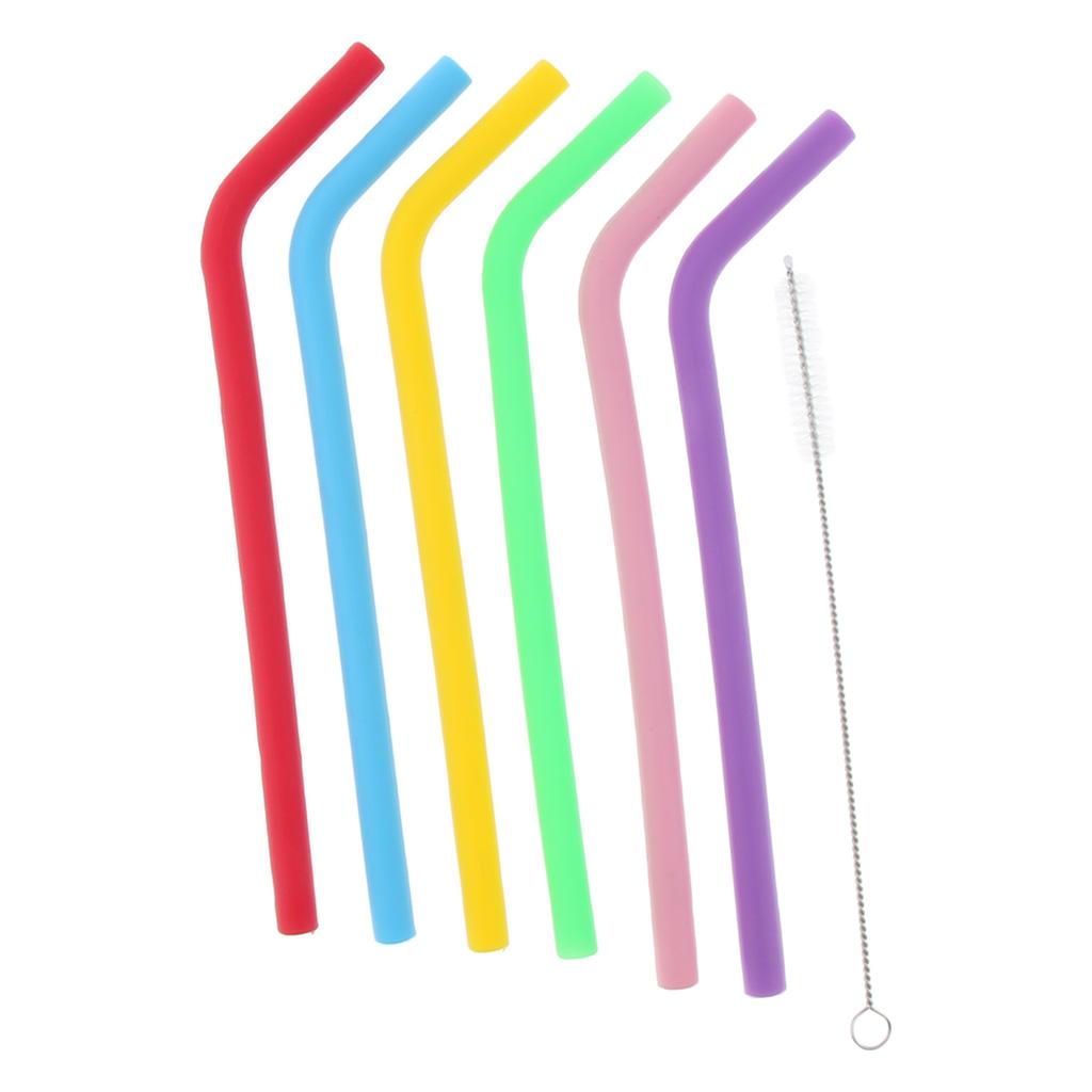 6 Pieces Of Silicone Colored Tea Drinking Straws With Cleaning Brush In The