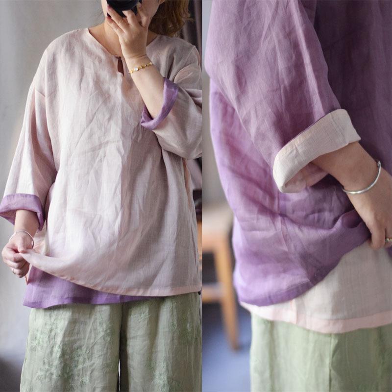 

Johnature Women Vintage Shirts Solid Color Double Sided Wearable Summer Chinese Style High Quality Shirts One Size