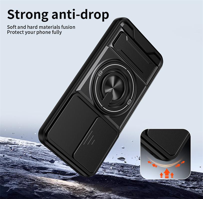 Para OPPO Reno 14F 5G Funda Soporte de Anillo Magnético Pata de Apoyo Trasera para Reno14F 14 F 5G Deslizador de Lente Protector de Cámara Funda