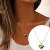 Halskette für Damen, glattes Herz, gestreift, Regenbogen-Anhänger, verstellbare Länge, Edelstahl-Legierung, Halsband, Halskette, Dekoration, Schmuck, Geburtstagsgeschenk