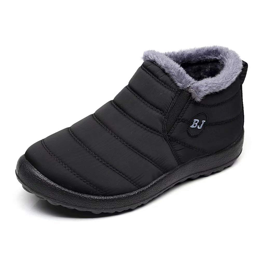 Bageson Winter Snow Cold Weather Thick Cotton Fleece Size Men's Boots, Shoes, Sole, Waterproof, Shoes, Warm, Lining, Non-Slip (Black, 24.5)