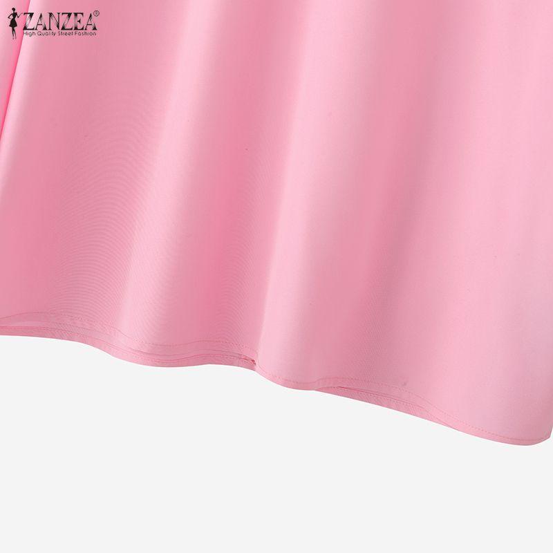 ZANZEA Blouse Décontractée Femme Col Rond Couleur Unie Manches 3/4