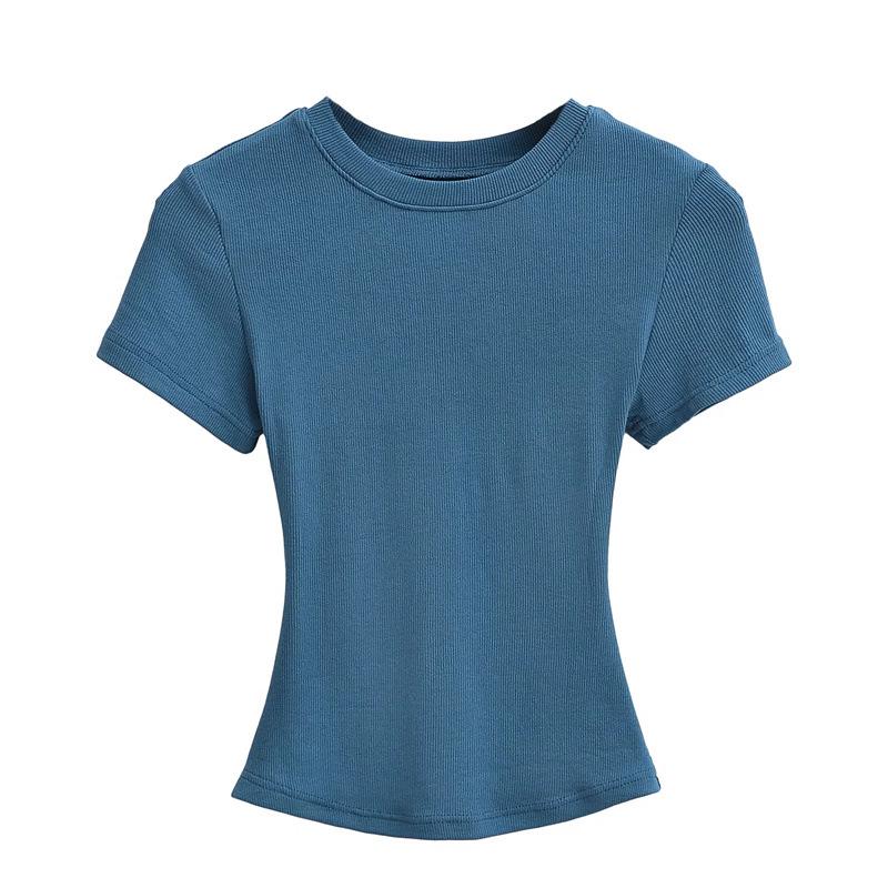 Pure Desire Women's Spicy Girl Round Neck Ribbed Summer T-Shirt