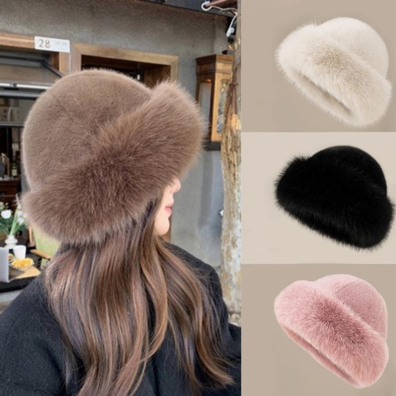 Flauschiger Pelz Bucket Hat für Damen Plüsch Fischerhut Warmer Ohrenschutz Wintermütze Verdicken Schneetag Panama Hut Weihnachtsgeschenke