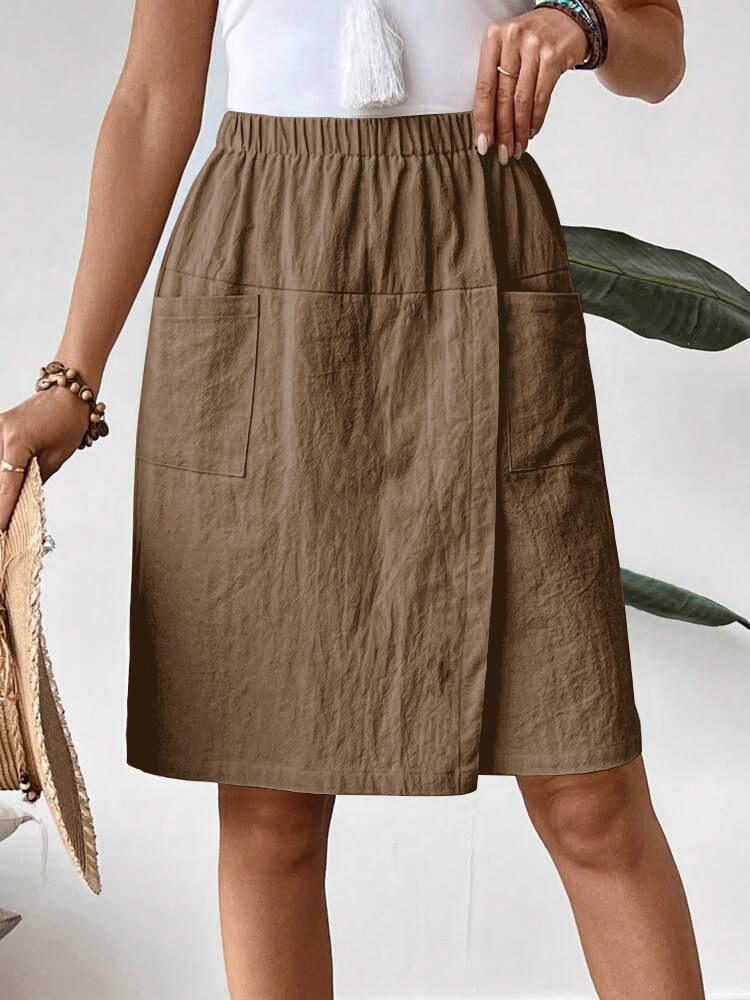 Women's Elastic Waist Side Pocket Midi Skirt In Multiple Colors