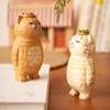 Handmade Cute Cat Wood Carving Ornaments Painted Wooden Cat Figurines Desktop Decoration Lucky Cat Sculpture Desk Decor
