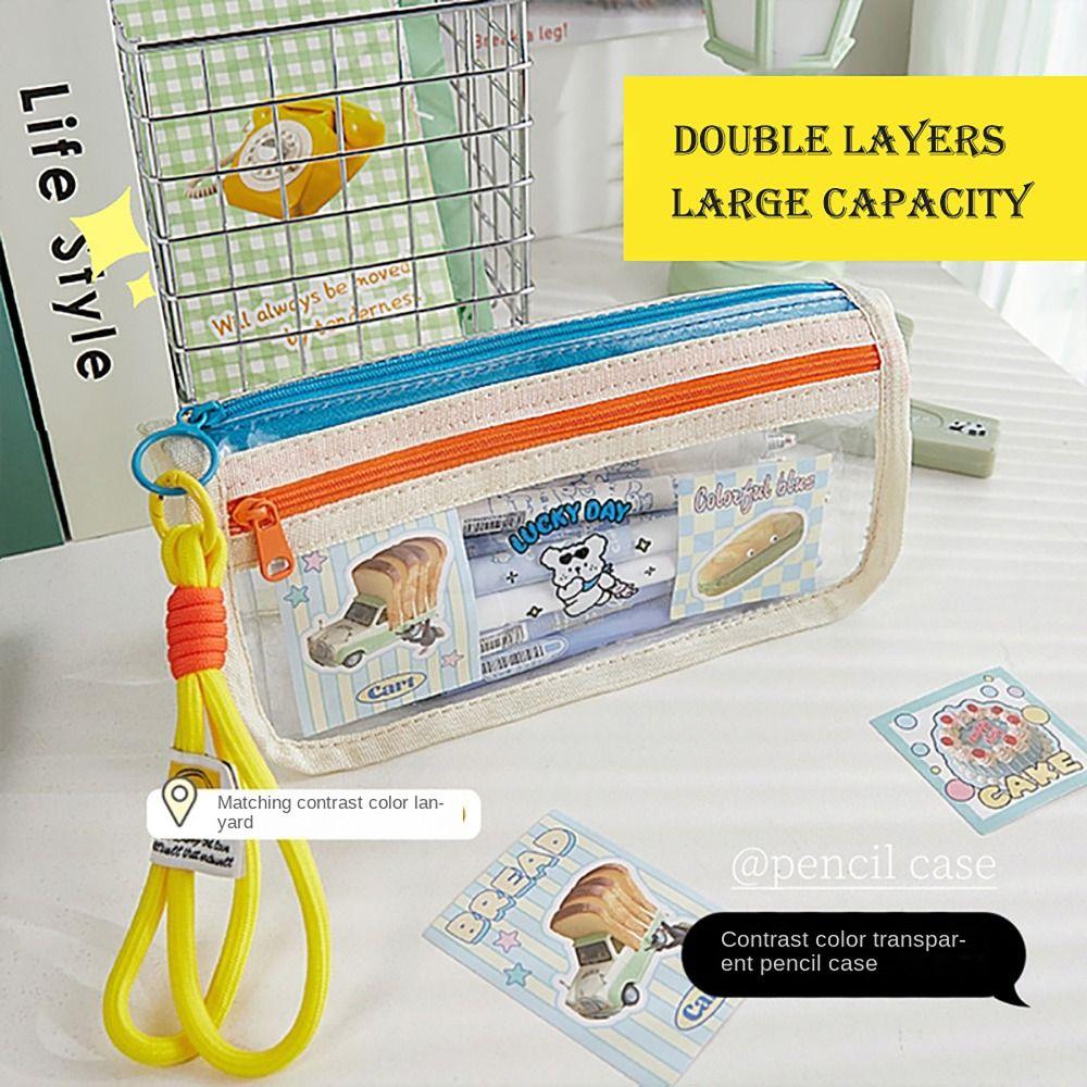 

Двухслойный пенал, прозрачный ПВХ чехол для хранения канцелярских принадлежностей, креативная сумка для ручек, сделай сам