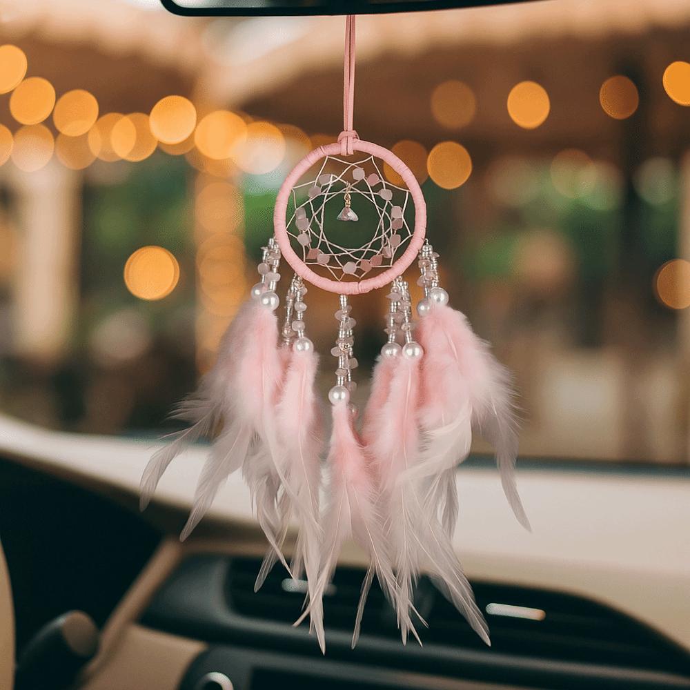 Handmade Dream Catcher Car Pendant Hand Knitting Exquisite Interior Wind Chimes Decoration with Feather Delicate Tassel