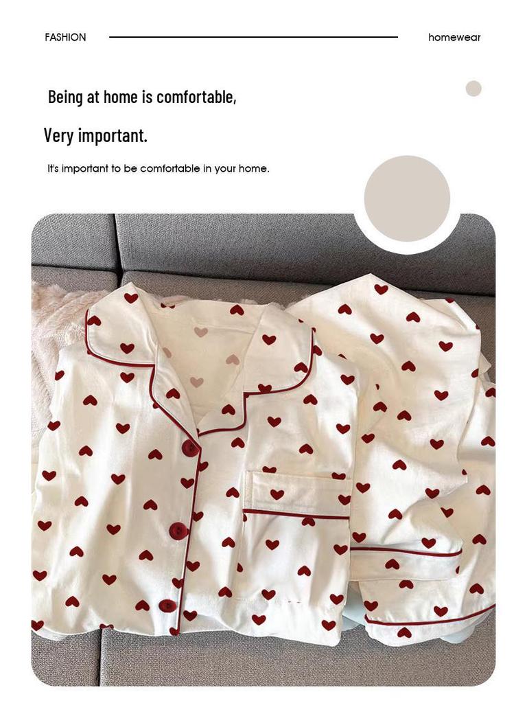 Korean Sweetheart Pajamas Set: Women's Long-Sleeve & Pants Homewear for Spring & Autumn