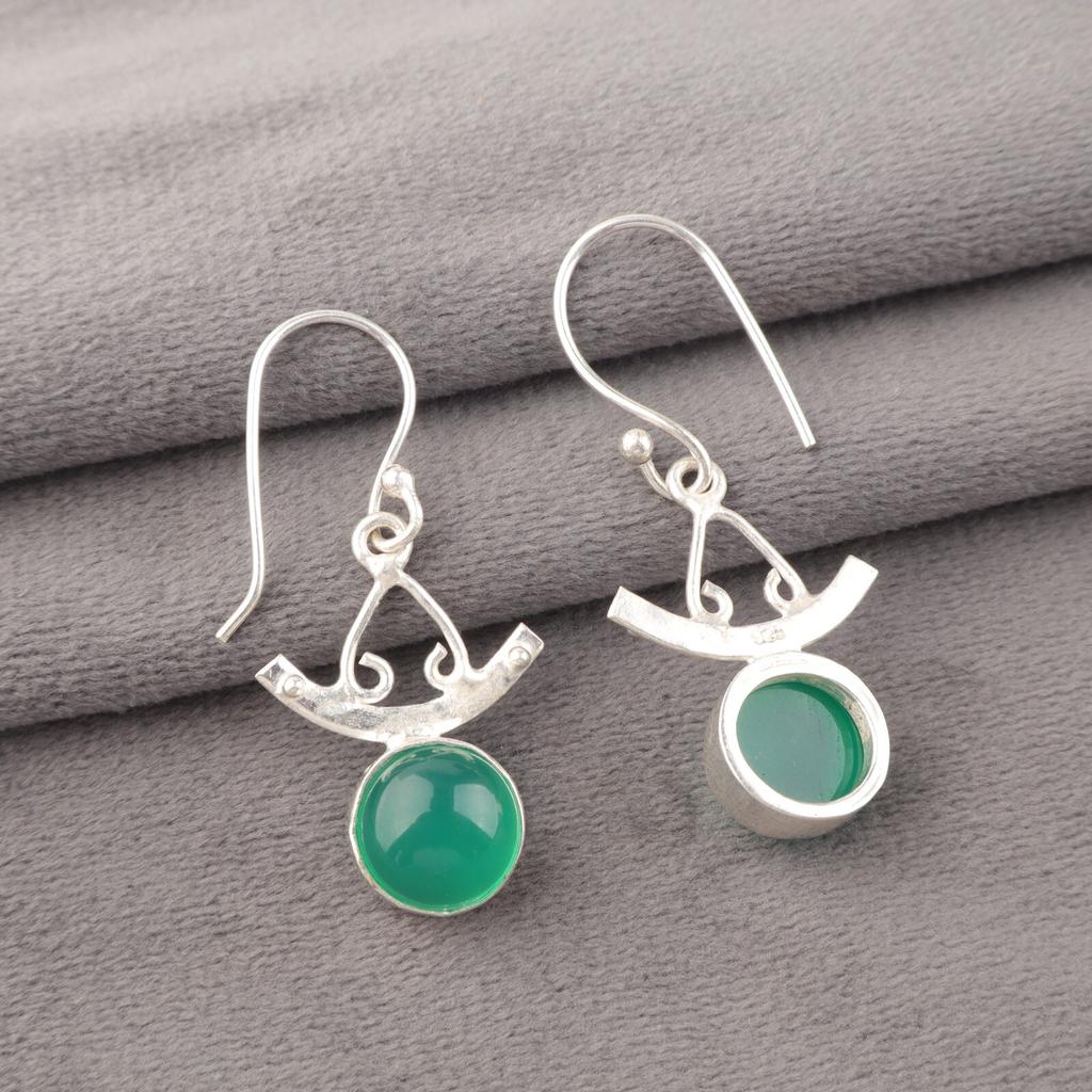 Green Onyx Gemstone 925 Sterling Silver Jewelry Handmade Earrings 1.63" For Gift EE-152-22
