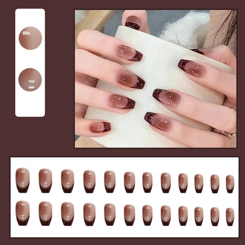 2025 Newest 24Pcs/Set Nail Art French Fake Nails Set With Glue Abs Plastic - Simple Short Nail Stickers