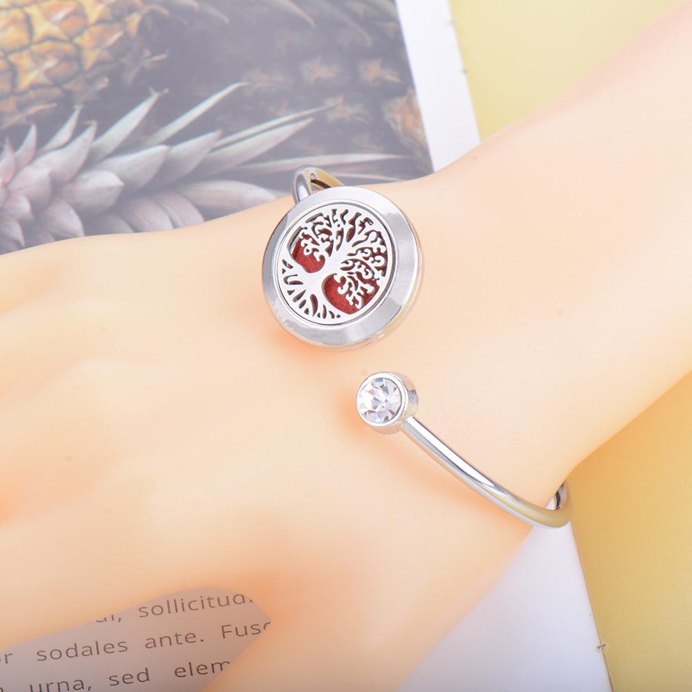 Tree of Life Aromatherapy Diffuser Bracelet - Rotating Hollow Design, Alloy & Stainless Steel, Non-Magnetic Couples Bracelets