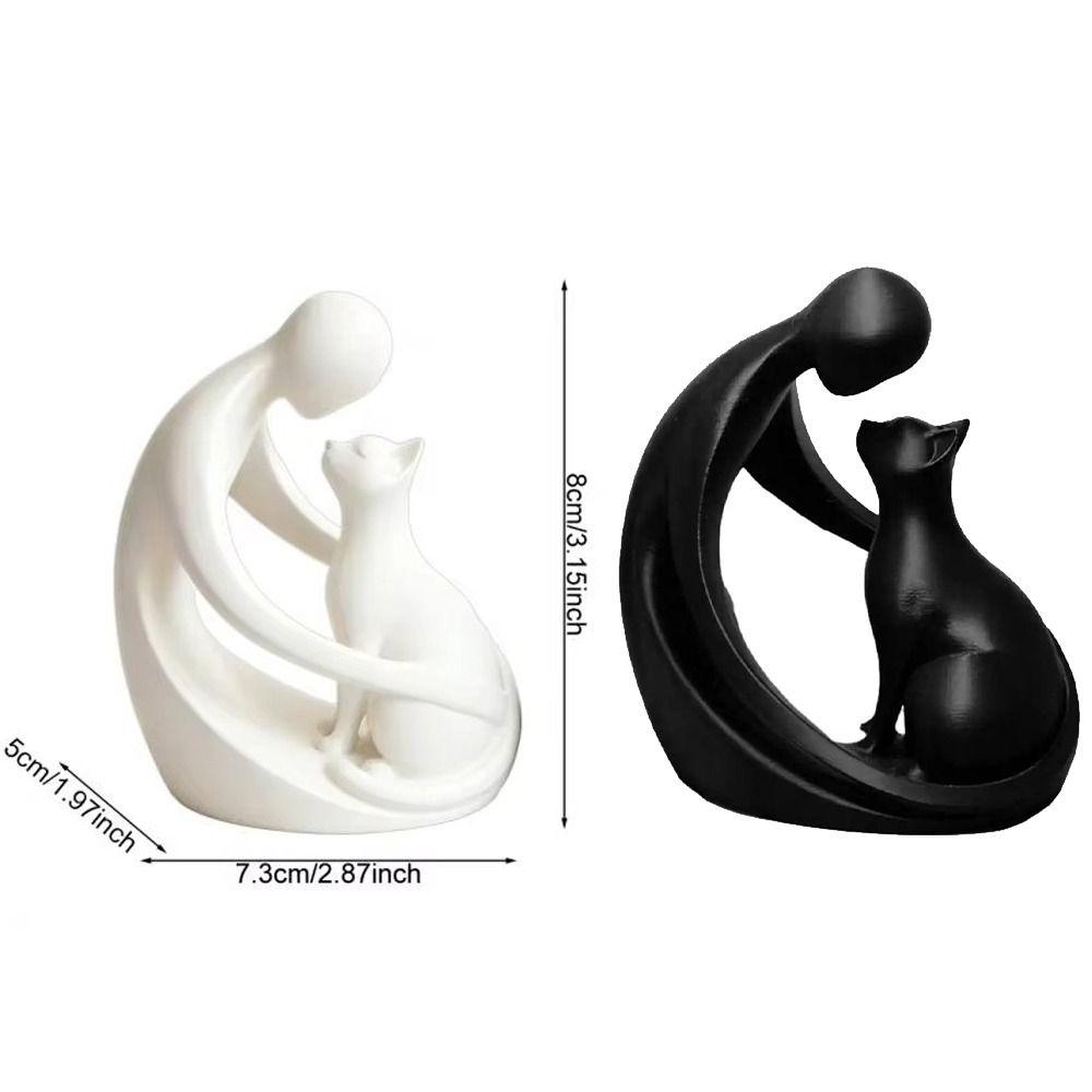 Minimalist Hugging Cat Sculpture 3D Printing Abstract Cat Figurine Living Room