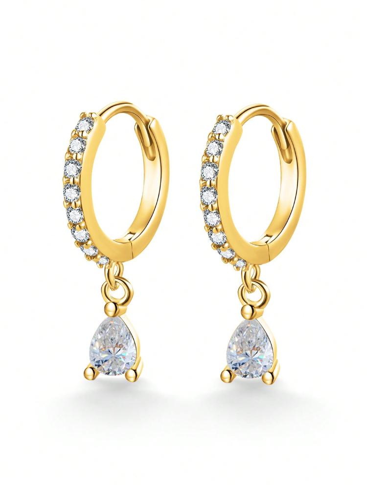 Copper Colorful Zircon Simple Fashion Water Drop Hoop Earring For Women Dating Partyt High Quality Fine Jewelry