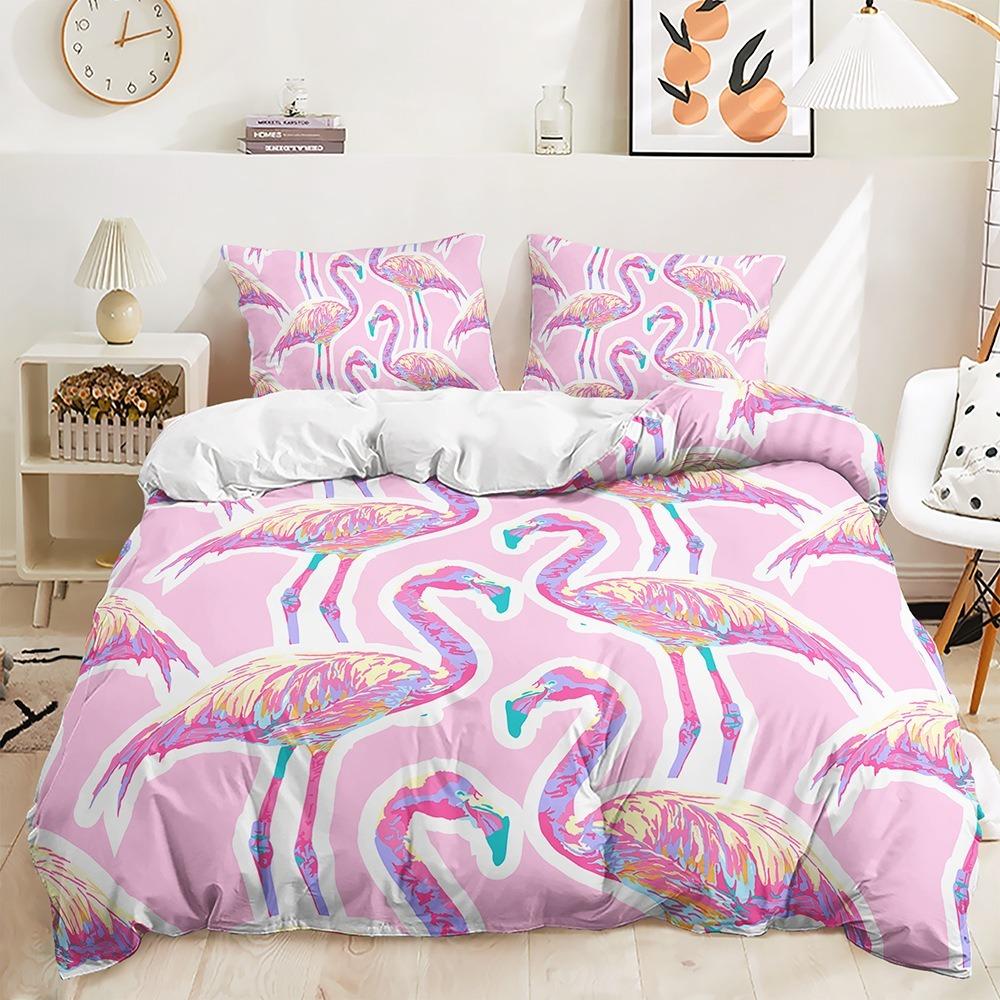 3D Flamingo Duvet Cover Full Size 2/3 Animal Pattern Bedding Set with Pillowcases for Teens and Boys 2/3 Polyester Duvet Cover
