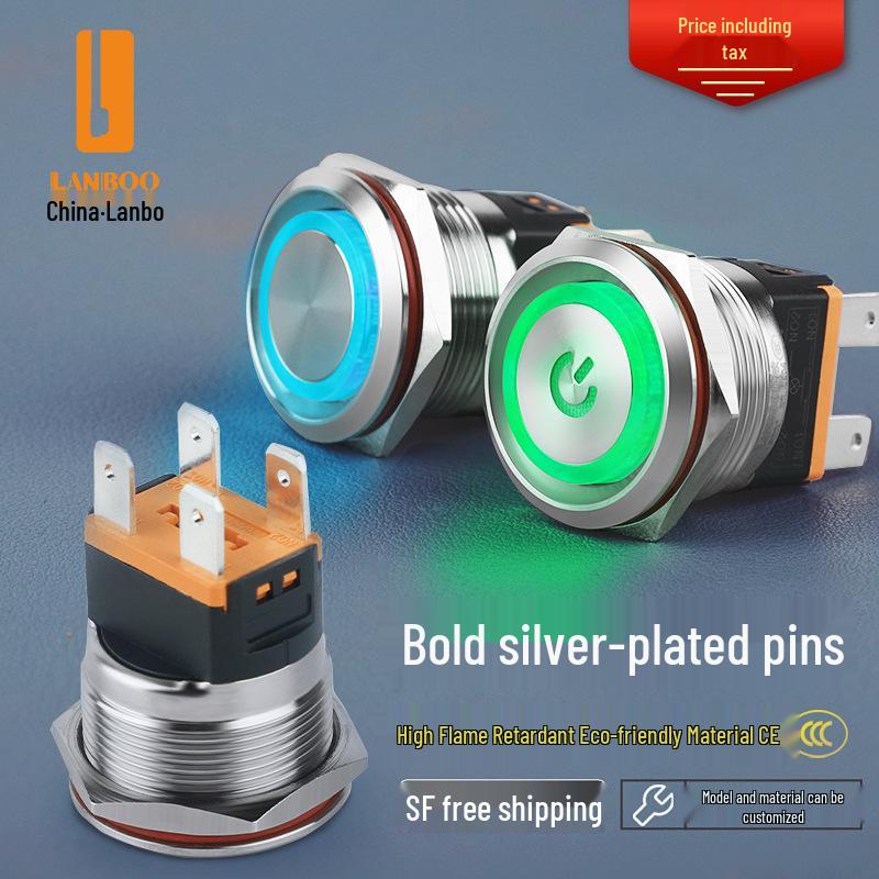 Blue Wave 22C Metal High Current 20A Waterproof Stainless Steel Button Switch with Light