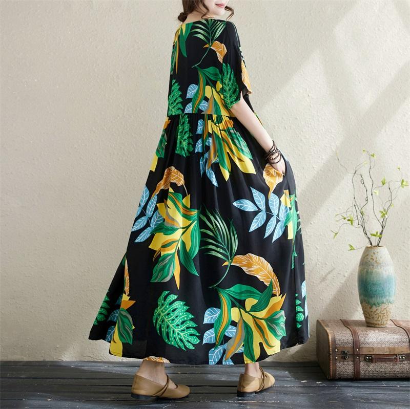 Short Sleeve Plus Size Cotton Vintage Floral New In Dresses for Women Casual Loose Long Summer Dress