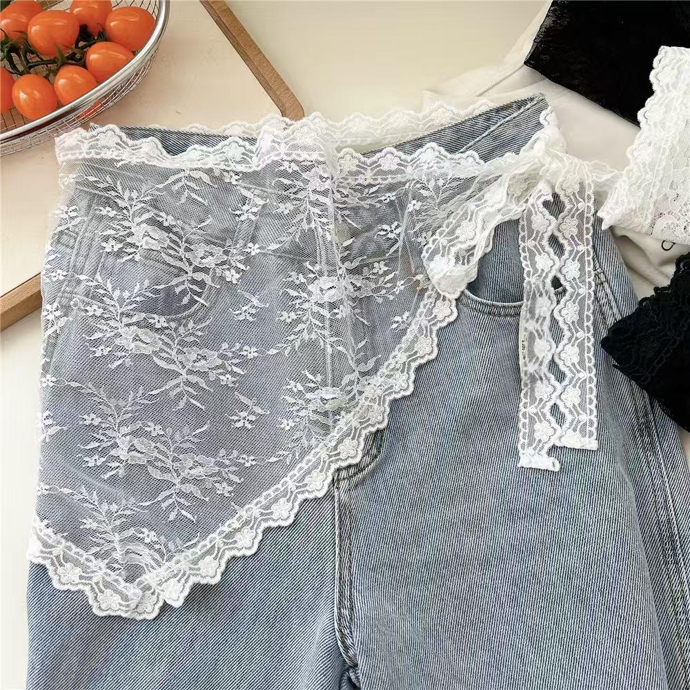 Szykowana Koreańska Mini Spódnica Patchworkowa z Koronką i Wiązaniem na Pasie w Stylu Bandana