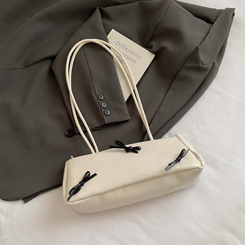 

Y2K French Stick Handbag Sweet Lady Underarm Bags All-match Silver PU Shoulder Bag Travel White Without Pendant