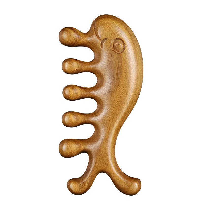 Golden Sandalwood Massage Comb - Multifunctional Head Therapy & Blood Circulation Activation Gua Sha Tool.