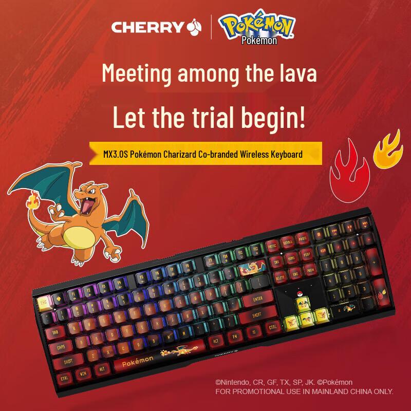 CHERRY MX3.0S Triple-Mode RGB Mechanical Keyboard, Pokémon Charizard Edition